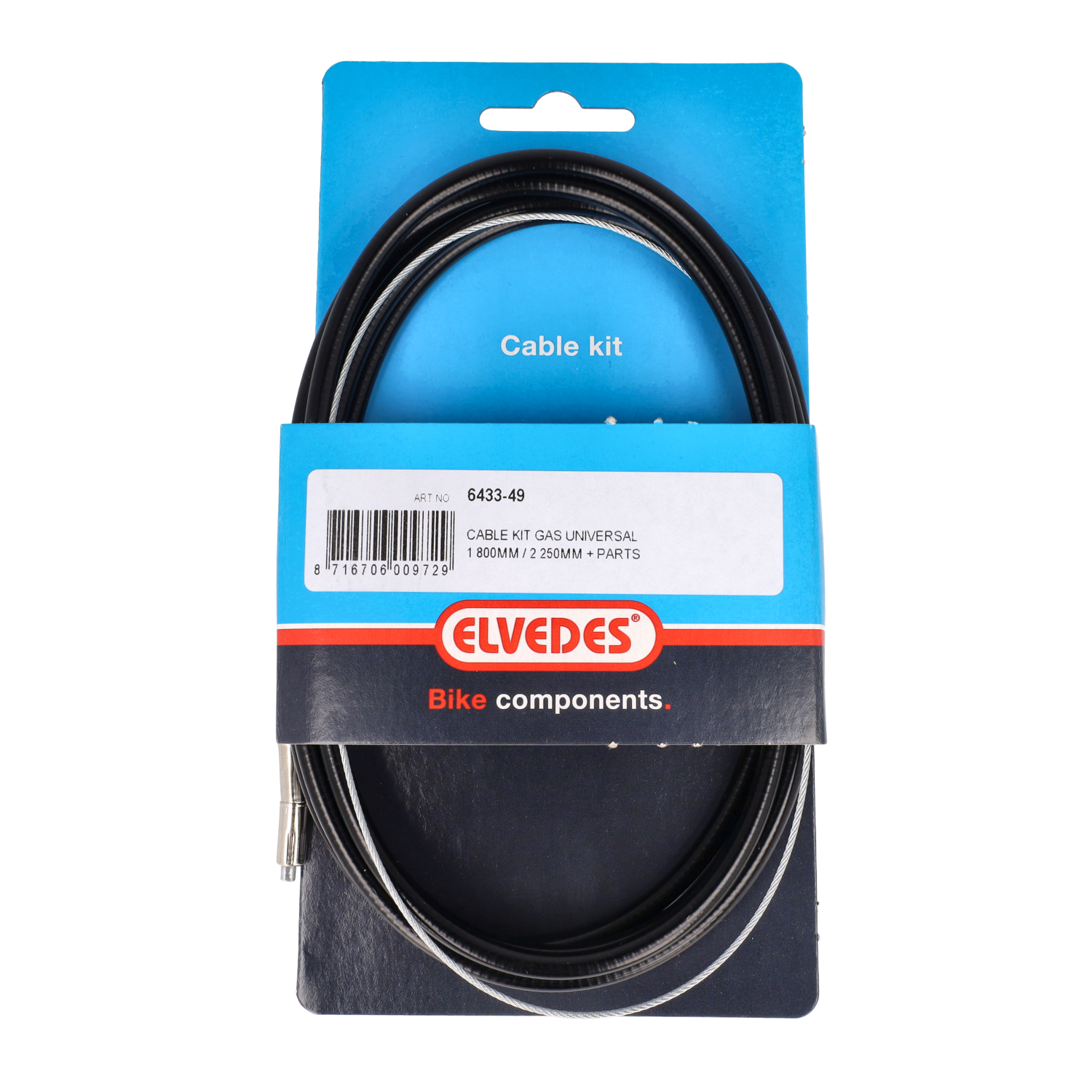 Elvedes gaskabel binnen + buiten zwart 1.8M 6433